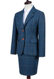 BLUE OVERCHECK PLAID TWEED 3 PIECE WOEMN SUIT