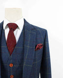 BLUE OVERCHECK PLAID TWEED 2 PIECE SUIT