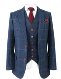 BLUE OVERCHECK PLAID TWEED 2 PIECE SUIT