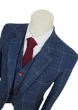 BLUE OVERCHECK PLAID TWEED 2 PIECE SUIT