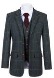 DARK GREEN OVERCHECK PLAID TWEED 3 PIECE SUIT