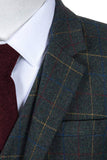 DARK GREEN OVERCHECK PLAID TWEED 3 PIECE SUIT