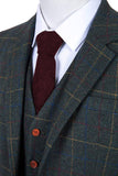 DARK GREEN OVERCHECK PLAID TWEED 3 PIECE SUIT