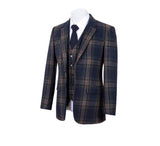 MIDNIGHT BLUE PLAID TWEED 3 PIECE SUIT