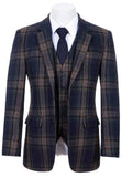 MIDNIGHT BLUE PLAID TWEED 3 PIECE SUIT