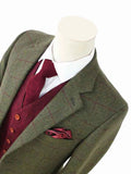 OLIVE GREEN OVERCHECK PLAID TWEED 2 PIECE SUIT