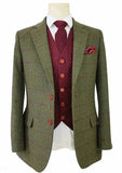 OLIVE GREEN OVERCHECK PLAID TWEED 2 PIECE SUIT