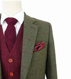 OLIVE GREEN OVERCHECK PLAID TWEED 2 PIECE SUIT