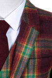 RAINBOW RED PLAID TWEED 3 PIECE SUIT