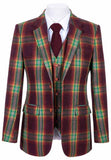 RAINBOW RED PLAID TWEED 3 PIECE SUIT