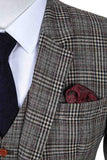 RETRO BROWN PLAID TWEED 3 PIECE SUIT