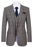 RETRO BROWN PLAID TWEED 3 PIECE SUIT