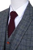 RETRO GREY BLUE PLAID TWEED 3 PIECE SUIT