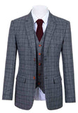 RETRO GREY BLUE PLAID TWEED 3 PIECE SUIT