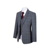 RETRO GREY BLUE PLAID TWEED 3 PIECE SUIT