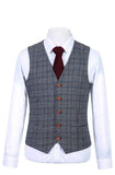 RETRO GREY BLUE PLAID TWEED 3 PIECE SUIT